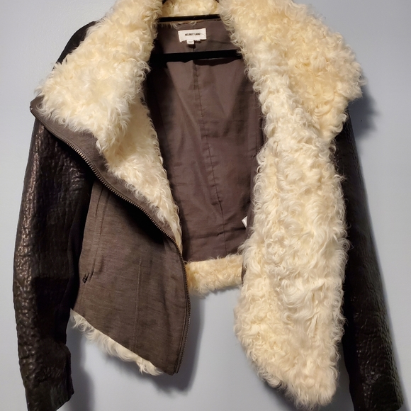 HELMUT LANG -"Chasm" Shearling lined leather sleeve diagonal zip jacket size M/L - Picture 8 of 9